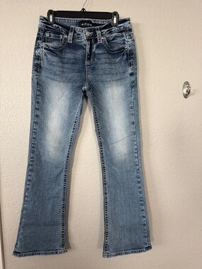 Fleur by Miss Me Blue Washed Flare Jeans decorative pockets